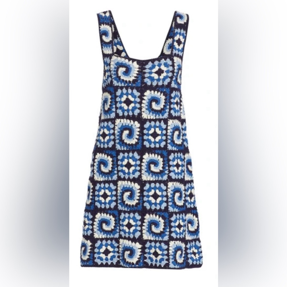 Staud Psychedelic Crocheted Dress, Acid Cobalt, Sz Small